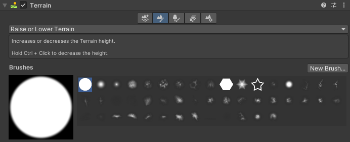 The top of the terrain tools inspector panel