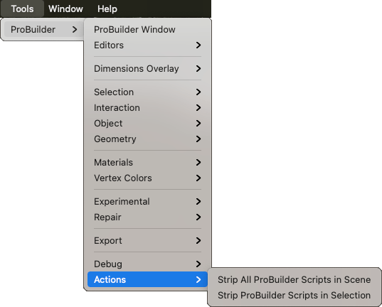 Tools > ProBuilder > Actions menu