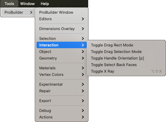Tools > ProBuilder > Interaction menu