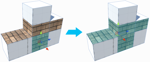 Select all faces with brick Material on the Mesh