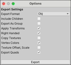 OBJ-specific export options