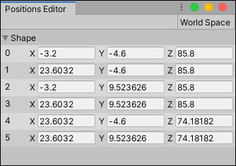 The Positions Editor window with two faces selected