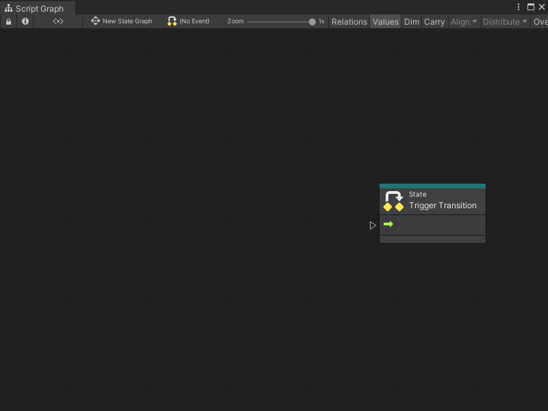 An image of a new blank transition Script Graph open in the Graph window.