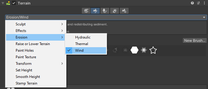 Wind erosion tool being selected from the inspector