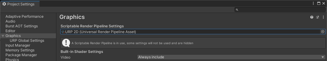 Camera Settings hidden after selecting a Universal Render Pipeline Asset.