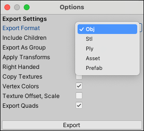 Default export options