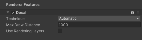 Decal Renderer Feature, Inspector view.